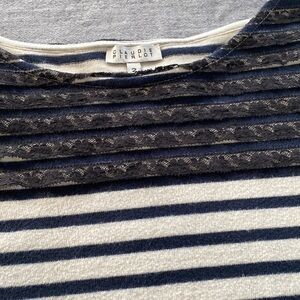 Designer Claudie Pierlot-Beautiful striped top with lace from Paris boutique .